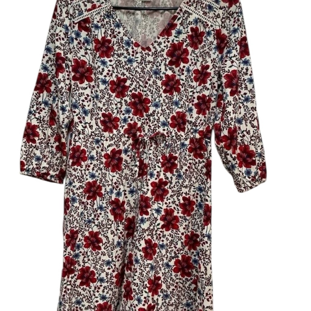 Old Navy Petite XS Floral V-Neck Fit & Flare Dress with Crochet Trim - Picture 3 of 6